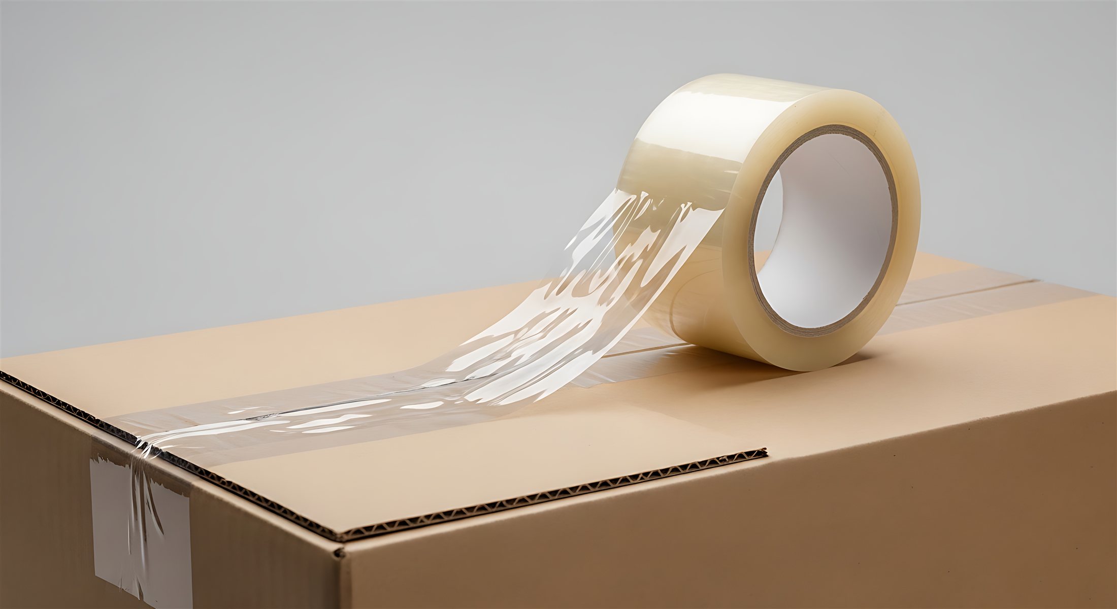 Clear packing tape sealing a shipping carton